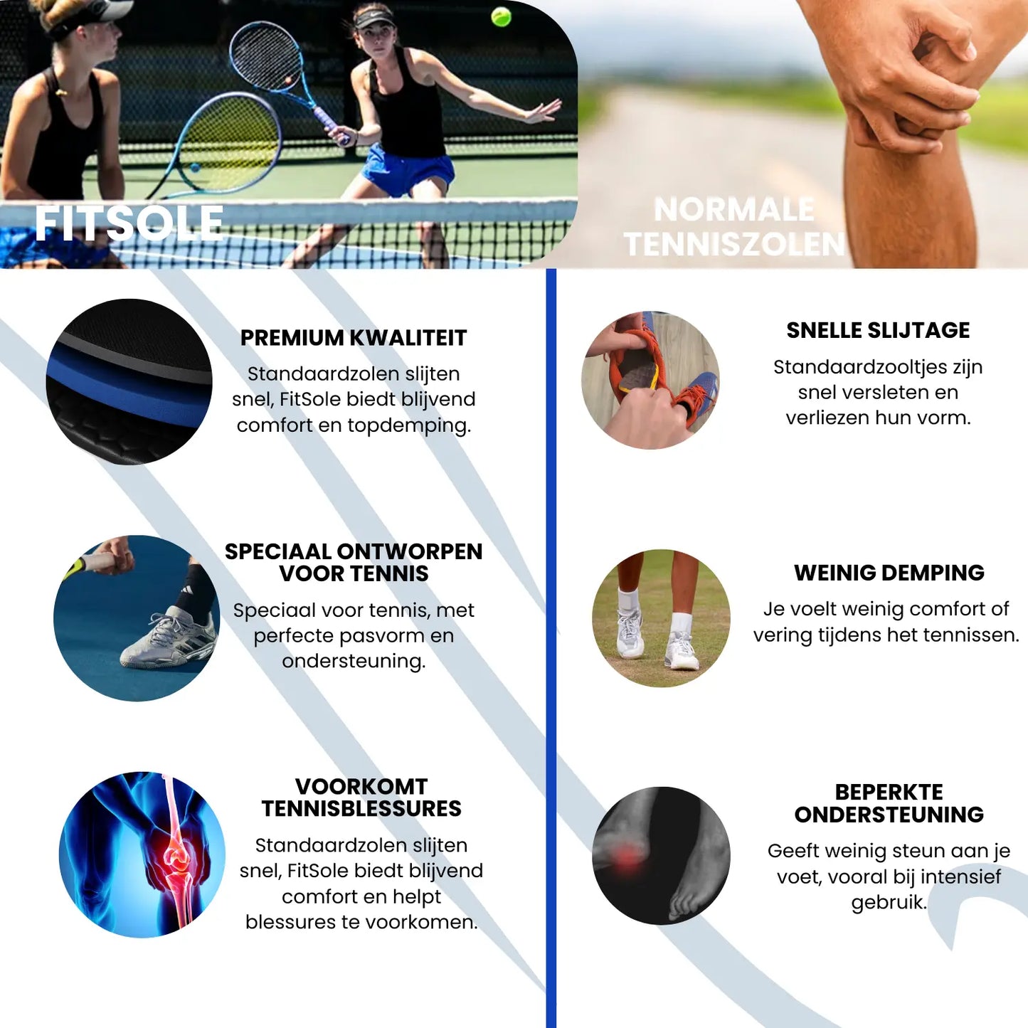 FitSole® Tennis Zolen | 1 + 1 Gratis! FitSole